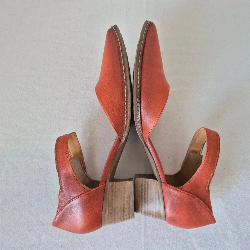 Sundance Coralise Made in France Orange Leather Mary Jane Shoes Hook Loop - Picture 8 of 11